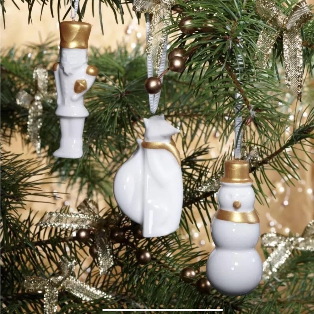 Starbucks Christmas ornaments set of 3 fox snowman nutcracker
